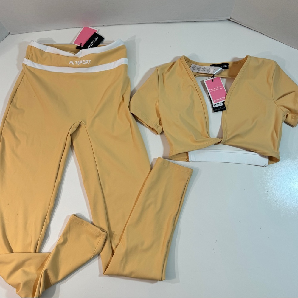 Women's Yellow Crop Top & High-Waist Leggings Set